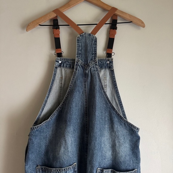 Amazon Distressed Suspender Denim Long Overall A-Line Pinafore Dress Small - Picture 9 of 9